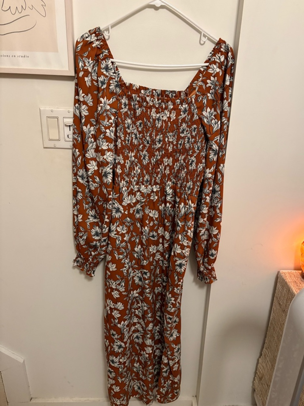 2/$15: La Ligne Brown Floral Square-Neck Midi Dress - Picture 4 of 5